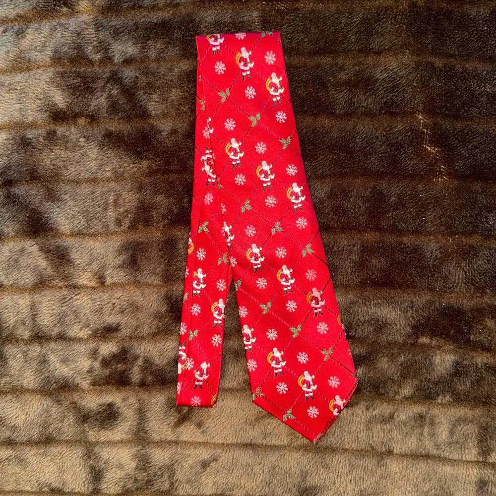 Holiday Traditions by Hallmark Christmas Necktie Bright Red 100% Silk Tie‎